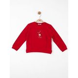 NK Kız Çocuk Parlak Geyik Baskılı Sweatshirt - Kırmızı - 5 Yaş