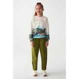 NK Kız Çocuk Tasarım Camping Sweatshirt - Krem - Yeşil - 11 - 12 Yaş