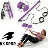 Nk Spor Taşınabilir Pilates Barı Seti - Direnç Lastikli Egzersiz Çubuğu-Profesyonel Pilates Barı - Ev Tipi Fitness ve Yoga Direnç Bandı Seti - Mor