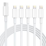 NKNZLY USB C - Yıldırım Kablosu [Apple MFi Sertifikalı] 5 Paket 6FT iPhone Şarj Hızlı Şarj Uzun Tip C Yıldırım Kablosu iPhone 14/13/12/12 Pro Max/11/Xs Max/XR/X, AirPods Pro, Güç Dağıtımını Destekler