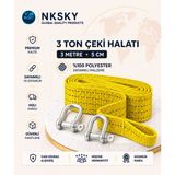 Nksky 3 Ton Araç Çekme Halatı 3 Metre 5 cm Genişlik Güçlendirilmiş Uçlu Oto Çeki Halatı (Sarı)