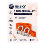 NKSKY 3 Ton Araç Çekme Halatı 3 Metre 5 cm Genişlik Güçlendirilmiş Uçlu Oto Çeki Halatı (Turuncu)