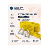 Nksky 3 Ton Araç Çekme Halatı 3 Metre 5 Cm Genişlik Güçlendirilmiş Uçlu Oto Çeki Halatı
