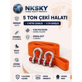NKSKY 5 Ton Araç Çekme Halatı 3 Metre 5 cm CE Belgeli Omega Kilitli Çelik Mapalı Oto Çeki Halat Araç Kurtarma Halatı (Turuncu)