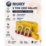 NKSKY 5 Ton CE Belgeli Araç Çekme Halatı 3 Metre 5 cm Genişlik Omega Kilitli Oto Çeki Halatı (Sarı)