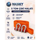Nksky Ce Belgeli 5 Ton Araç Çekme Halatı 3 Metre 5 Cm Genişlik Omega Kilitli Oto Çeki Halatı Turuncu
