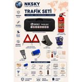 Nksky EVA Çantalı 45 Parça Trafik Seti TÜVTÜRK Uyumlu 1 KG Yangın Tüpü İlk Yardım Seti E Belgeli Reflektör - Siyah