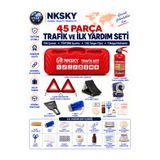 NKSKY EVA Çantalı 45 Parça Trafik Seti TÜVTÜRK Uyumlu 1 KG Yangın Tüpü İlk Yardım Seti E Belgeli Reflektör