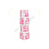 NKT BABY Yazılı Beyaz Şeffaf Balon Kutusu 25x25 cm Yapışkan Harfli (BABY) 20 Adet Pembe Beyaz Balon