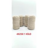 Nlux Bej 1 kg Makrome Tarama Ipi Pamuk 3.0 / 3.5 mm 4X250 gr - Vizon