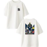 Nmg Tekstil Beyaz Oversize Pamuk Ağaç Adamlar Çocuklar Ön Arka Baskılı Örme T-Shirt - XS