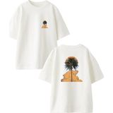Nmg Tekstil Beyaz Oversize Pamuk Ağaç Dolunay Ön Arka Baskılı Örme T-Shirt - XL