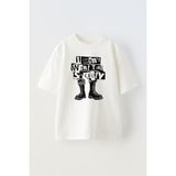 Nmg Tekstil Beyaz Oversize Pamuk Asker Çizme Baskılı Örme T-Shirt