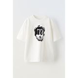 Nmg Tekstil Beyaz Oversize Pamuk Davut Heykeli Baskılı Örme T-Shirt - XS