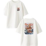 Nmg Tekstil Beyaz Oversize Pamuk Japon Pokemon Topu Ön Arka Baskılı Örme T-Shirt