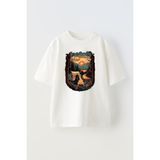 Nmg Tekstil Beyaz Oversize Pamuk Kamp Manzara Ağaç Baskılı Örme T-Shirt - XS