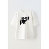 Nmg Tekstil Beyaz Oversize Pamuk Kara Kartal Av Baskılı Örme T-Shirt