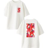 Nmg Tekstil Beyaz Oversize Pamuk Kırmızı Biberler Ön Arka Baskılı Örme T-Shirt - XL