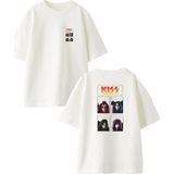 Nmg Tekstil Beyaz Oversize Pamuk Kıss Poster Metal Grup Ön Arka Baskılı Örme T-Shirt