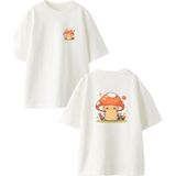 Nmg Tekstil Beyaz Oversize Pamuk Pikachu Mantar Ön Arka Baskılı Örme T-Shirt - XL