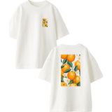 Nmg Tekstil Beyaz Oversize Pamuk Portakal Dalında Ön Arka Baskılı Örme T-Shirt - XS