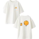 Nmg Tekstil Beyaz Oversize Pamuk Portakal Suyu Ön Arka Baskılı Örme T-Shirt - XL