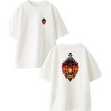 Nmg Tekstil Beyaz Oversize Pamuk Sokak Lambası Ateş Ön Arka Baskılı Örme T-Shirt - XS