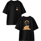 Nmg Tekstil Siyah Oversize Pamuk Ağaç Dolunay Ön Arka Baskılı Örme T-Shirt - XS