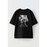 Nmg Tekstil Siyah Oversize Pamuk Asker Çizme Baskılı Örme T-Shirt - XL