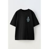Nmg Tekstil Siyah Oversize Pamuk Batman Robot Baskılı Örme T-Shirt - XS