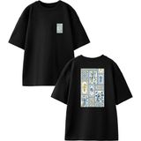 Nmg Tekstil Siyah Oversize Pamuk Çini Deseni Ön Arka Baskılı Örme T-Shirt - XL