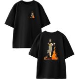 Nmg Tekstil Siyah Oversize Pamuk Dar Ağacında Yanmak Ön Arka Baskılı Örme T-Shirt