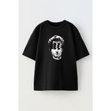 Nmg Tekstil Siyah Oversize Pamuk Davut Heykeli Baskılı Örme T-Shirt - XL