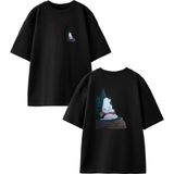 Nmg Tekstil Siyah Oversize Pamuk Fok Balığı Kutup Ayısı Ön Arka Baskılı Örme T-Shirt