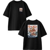 Nmg Tekstil Siyah Oversize Pamuk Japon Pokemon Topu Ön Arka Baskılı Örme T-Shirt