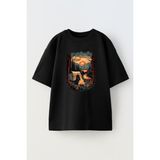 Nmg Tekstil Siyah Oversize Pamuk Kamp Manzara Ağaç Baskılı Örme T-Shirt