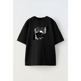 Nmg Tekstil Siyah Oversize Pamuk Kara Kartal Av Baskılı Örme T-Shirt