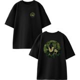 Nmg Tekstil Siyah Oversize Pamuk Köpek Kapı Gözü Ön Arka Baskılı Örme T-Shirt - XS