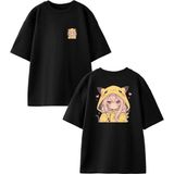 Nmg Tekstil Siyah Oversize Pamuk Pikachu Montlu Anime Ön Arka Baskılı Örme T-Shirt - XL