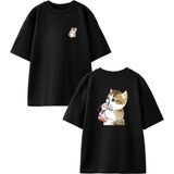 Nmg Tekstil Siyah Oversize Pamuk Pink Kokanat Kedicik Ön Arka Baskılı Örme T-Shirt - XS