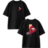 Nmg Tekstil Siyah Oversize Pamuk Ruj Dudak Ön Arka Baskılı Örme T-Shirt - XL