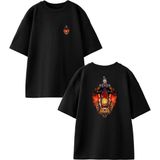 Nmg Tekstil Siyah Oversize Pamuk Sokak Lambası Ateş Ön Arka Baskılı Örme T-Shirt - XL