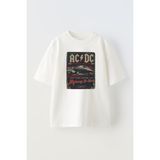 Nmg Tekstil Unisex Beyaz Oversize Pamuk Acdc Araba Poster Baskılı Örme T-Shirt - XL