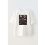 NMG TEKSTİL Unisex Beyaz Oversize Pamuk ACDC Araba Poster Baskılı Örme T-shirt