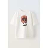 Nmg Tekstil Unisex Beyaz Oversize Pamuk Dolunay Çınar Ağacı Baskılı Örme T-Shirt