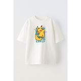 NMG TEKSTİL Unisex Beyaz Oversize Pamuk Elektrik Pikachu Baskılı Örme T-shirt