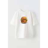 Nmg Tekstil Unisex Beyaz Oversize Pamuk Hamburger Köfte Baskılı Örme T-Shirt