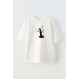 Nmg Tekstil Unisex Beyaz Oversize Pamuk Konuşan Ağaç Çınar Baskılı Örme T-Shirt