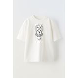 Nmg Tekstil Unisex Beyaz Oversize Pamuk Kuş Ağaç Pusula Baskılı Örme T-Shirt