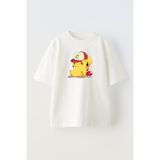 Nmg Tekstil Unisex Beyaz Oversize Pamuk Şapkalı Pikachu Baskılı Örme T-Shirt
